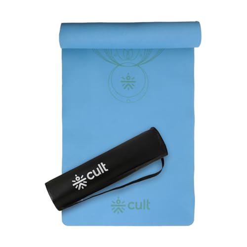Image of Cult TPE Yoga Mat, Non-Toxic Latex-Free, Anti-Slip, Extra-Thick Cushioning, Tear-Resistant, Travel Strap 6mm (Reef Blue)