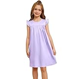 Jxstar Girls Nightgowns Toddler Pajamas Silk Satin Flutter Sleeve Princess Dress Nightie Sleepwear for Little Girls，8-9Y Lavender