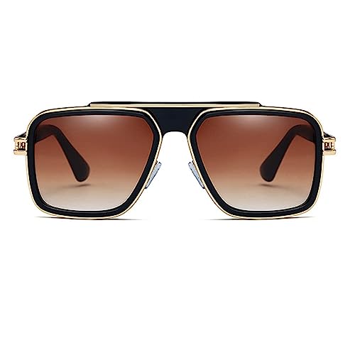 TERRIFI Trendy Retro Sunglasses, Aviator Sunglasses, 70s Italian Fashion Square Metal Glasses for Men Women Travel Out Beach Fashion Sunglasses