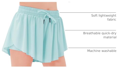 Image of Stelle Girls Flowy Shorts with Pockets Athletic Running Skirt High Waist Butterfly 2 in 1 Sports Short 5-16 Years