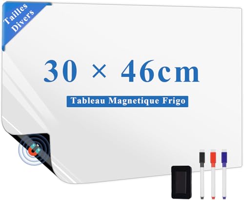 LYZZXI Tableau Magnetique Frigo Blanc A3（46 x 30cm) - Effacable Tableau Aimanté pour Listes de Courses, Réfrigérateur, Notes et Messages, avec 3 Marqueurs...