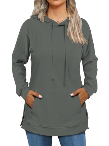 Cuptacc Maglione Donna Felpa Donna con Cappuccio con Tasca Manica Lunga Top Spacchi Laterali Casuale Grigio Scuro M 38-40 Cuptacc Maglione Donna Felpa Donna con Cappuccio con Tasca Manica Lunga Top Spacchi Laterali Casuale Grigio Scuro M 38-40