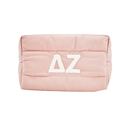 Sorority Shop Delta Zeta Makeup Bag - Puffer Style with Sorority Letters, Travel Cosmetic Bag with Zipper Closure, Perfect Delta Zeta Sorority Gifts for Women