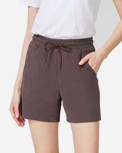Liloak 4/5 Pack Sweat Shorts for Women with Pockets, Drawstring Cotton Workout Shorts Lounge Casual for Summer Running Shorts3