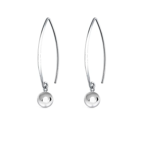 Savlano 925 Sterling Silver Ear Wire Threader Bead Ball Dangling Drop Earrings for Women Available in 6MM, 8MM, 10MM and 12MM -Made in Italy Comes With Savlano Gift Box