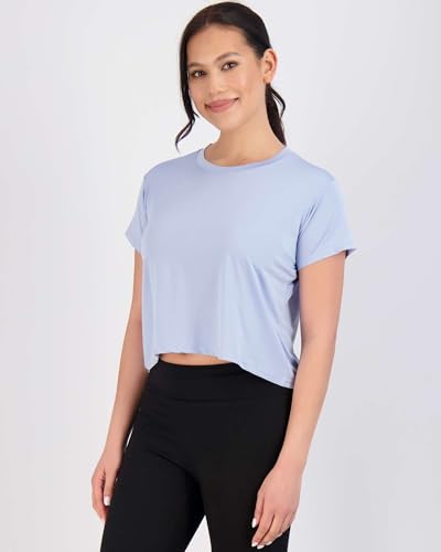 Image of Real Essentials 5 Pack: Women's Dry Fit Crop Top - Short Sleeve Crew Neck Stretch Athletic Tee (Available in Plus Size)