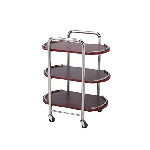 Lujoso carrito de servicio de tres niveles de acero inoxidable y madera maciza para bar/hotel, carrito de vino móvil con rodillos, carros de servicio