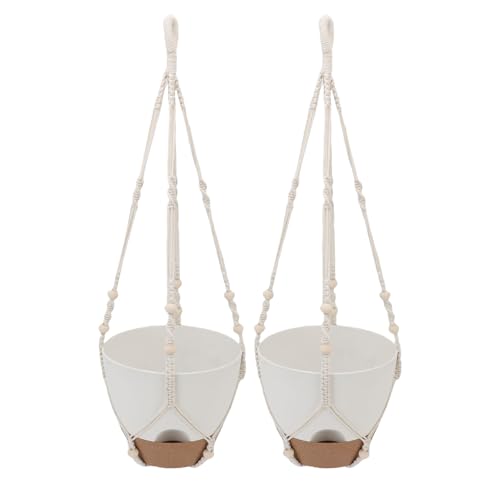 Bonbela Maceta de Madera de Plástico para Colgar de 10 Pulgadas, Diseño Bohemio de Cadena Resistente, Orificios de Drenaje y Ventana de Agua, Jardín Al Aire Libre en Interiores, Pothos de Araña