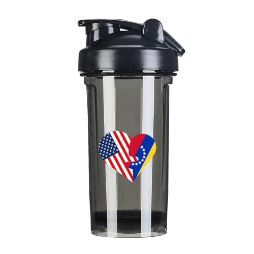 Hearts America USA and Venezuelans Flag 18 Ounce Shaker Cup,Fashion Theme Pattern Shaker Bottle Leak-proof Workout Shake Bottles 500ML/18 oz Perfect for Pre Workout