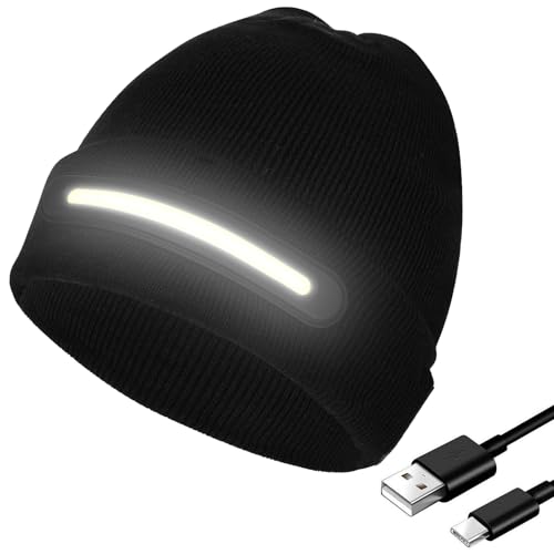 flintronic LED Beleuchtete Mütze, Wiederaufladbare USB Laufmütze, Winter Warme Stirnlampe, mit Licht Extrem Heller, für Herren und Damen