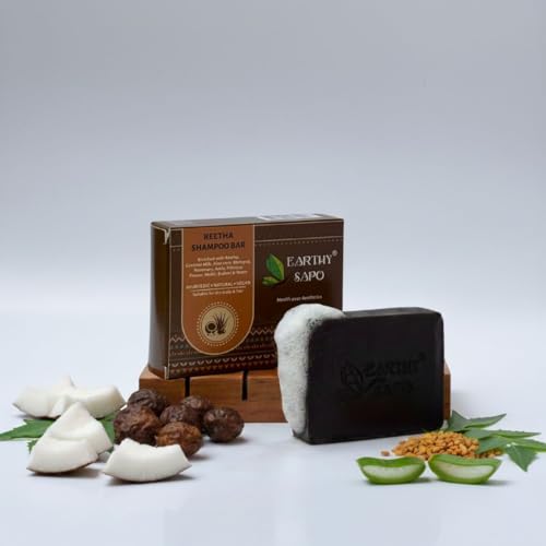 Earthy Sapo Reetha Shampoo Bar for Dry Hair (100g, Pack of 1) | Ayurvedic Soap with Reetha & Coconut Milk | Gentle, Nourishing & Moisturising | Vegan, Paraben-Free & SLS/SLES-Free