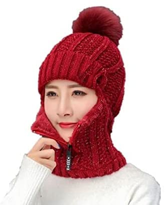 Winter Siamese Windproof Hat,Multifunction Winter Knitted Beanie Hat,Women Winter Knitted Hat and Circle Scarf