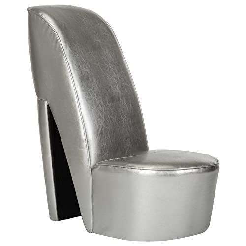 Tidyard Chaise en Forme de Chaussure à Talon Haut argenté Similicuir, Chaise de Relaxation d’appoint, Fauteuil Chambre à Coucher pour Salon, Salle de...