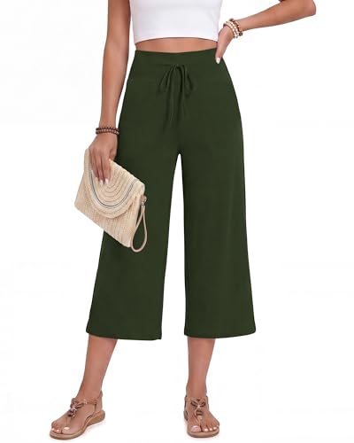 Image of ZOOSIXX Soft Black Pajama Pants for Women, Wide Leg Pants Woman Flowy Comfy Casual Lounge Yoga Capri Pants 22 inch / 30 inch