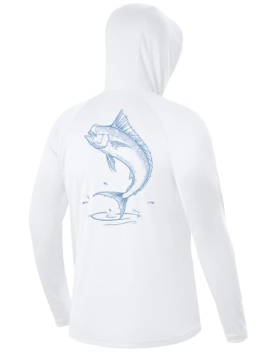 Image of FISHEAL Men's UPF 50+ Sun Protection Fishing Hoodie, Long Sleeve UV Shirts with Mask, Quick Dry Hooded for Outdoor Beach