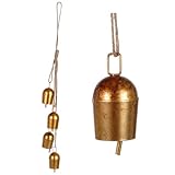 cnomg Christmas Bells Hanging Decorations 4 Bells Xmas Metal Vintage Bells with Hanging Rope for Christmas Trees Wreaths Doors Windows Home Holiday Decor (Gold)