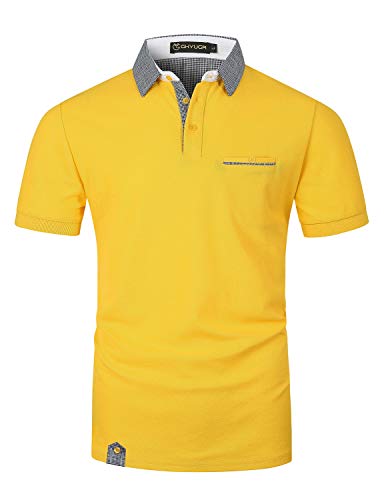 Image of GHYUGR Men's Polo Shirts Short Sleeve Slim Fit Polo Casual Plaid Splice T-Shirts
