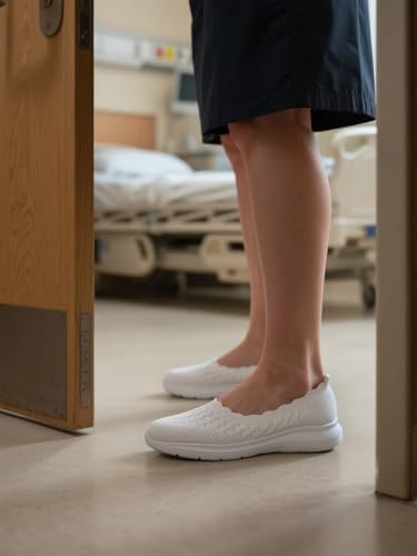 Women's Walking Shoes Slip-on Loafer Mesh Casual Ballet Flat Nurse Sneakers Knit Round Toe Casual Memory Foam Shoes White Size 7.53