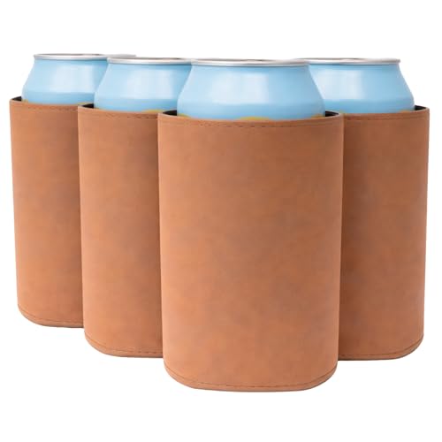 Image of TahoeBay Leatherette Can Cooler Sleeves in Bulk, 12-Pack, Rawhide | Blank Faux Leather, Plain Neoprene Beer Coolers for 12 oz Cans, Blanks for Heat Transfer Vinyl, Groomsmen Gifts, Party Favors