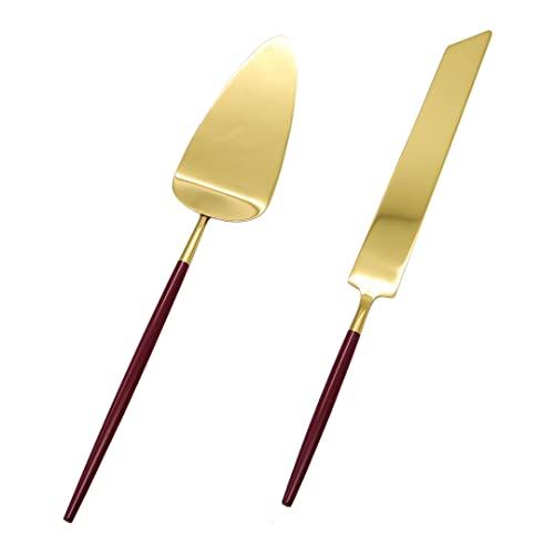 Koyal Wholesale Burgundy Wedding Cake Knife and Server Set, Moder...