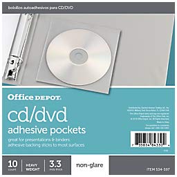 Office Depot Sheet Protector CD/DVD Pockets, 6in. x 10 1/2in, Clear, Pack of 10, 534597