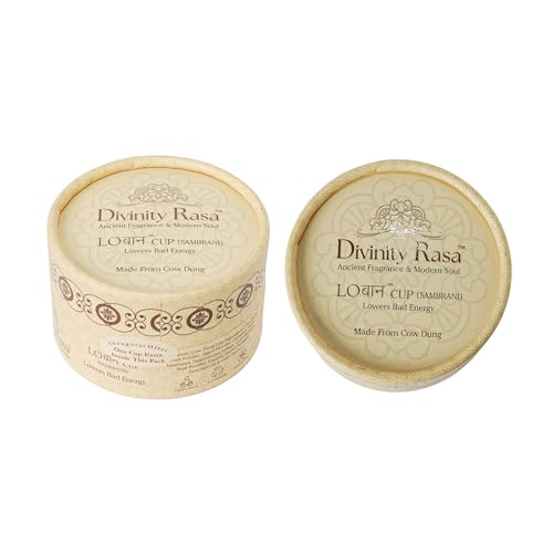 Image of Divinity Rasa Cow Dung Sambrani Dhoop Cups with Metal Stand (12+1 Cups) | Natural Gau Gobar, Guggal & Loban Dhoop Cups for Pooja, Havan & Meditation | Long Lasting Incense for Home Fragrance