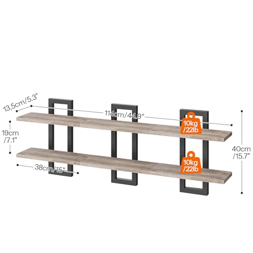 Image of HOOBRO Floating Shelves, 15 Inch Wall Shelf Set of 3, Wall Mounted Storage Shelves 2-Tier, Hanging Bathroom Shelves, for Living Room, Bedroom, Bathroom, Kitchen, Greige and Black BG32BJP301