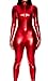 Forplay Women's Metallic Zip Front Mock Neck Catsuit, Red, X-Small/Small