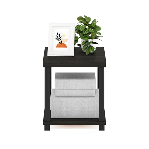 Image of Furinno Turn-N-Tube Side Table, 2-Tier Thick Tabletop End Table with Open Shelf, Toolless Assembly Night Stand, Bedside Table, for Living Room, Bedroom, Espresso