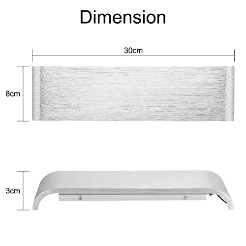 Lightess 2 Pack Led Wall Lights 31cm Long Wall Lamp Indoor Aluminum Up Down Wall Lighting for Bedroom Living Room Silver Wall Scone for Morden Kitchen Dining Room Silver Wall Lights - Cold White
