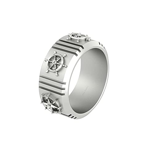 Alliance en argent boussole homme bague robuste anti-ternissement étoile de mer