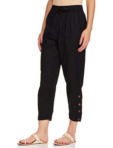 Image of Max Women Solid Woven Cropped Regular Fit Pants