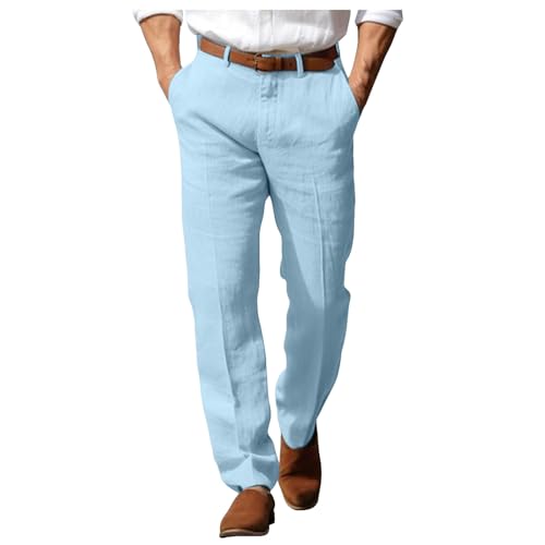 Men's Casual Pants Linen Solid Color Wide Leg Lightweight Breathable Trousers Loose Fit Business Summer Beach Lounge Pants