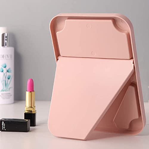 Image of Hand Mirror | Glass Rectangle Cosmetic Standing Mirror for Makeup, Portable for Travel, Camping, Home (Pink - Pack of 2, Rectangular, Floor Mount, Framed)