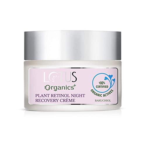Lotus Organics+ Bakuchiol Plant Retinol Recovery Night Cream | Reduces Fine Lines & Wrinkles | Anti Ageing | Certified Organic | Refines Skin Texture| For Women and Men| 30g