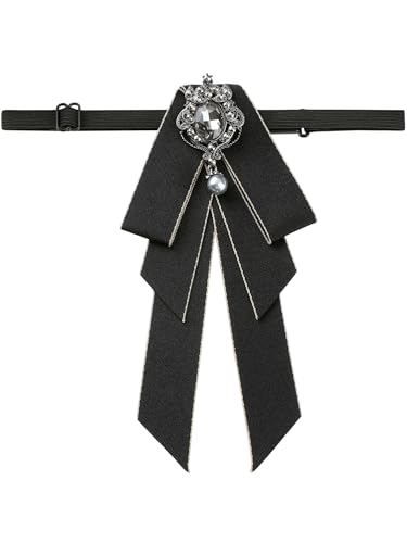 Image of Women's Ribbon Brooch Necktie Rhinestone Bow Ties for Elegant Chic
