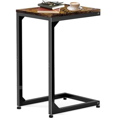 Artigarden C Table End Table with Metal Frame Small Side Table for Couch, Sofa TV Tray Table for Living Room, Bedroom, Bedside Bright Black Cover