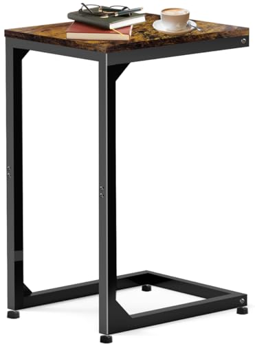 Artigarden C End Table with Metal Frame Small Side for Couch, Sofa TV Tray Tables for Living Room, Bedroom, Bedside Bright Black