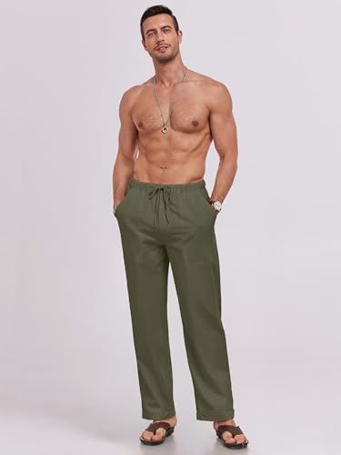 Puimentiua Mens Linen Pants Elastic Waist Drawstring Loose Fit Casual Summer Beach Pants with Pockets Baggy Trousers2