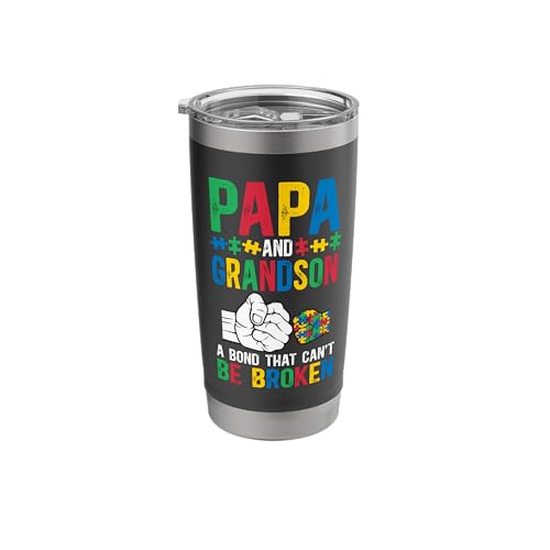 Proud Autism Papa And Grandson Autism Warrior Papa Grandpa Stainless Steel Insulated Tumbler