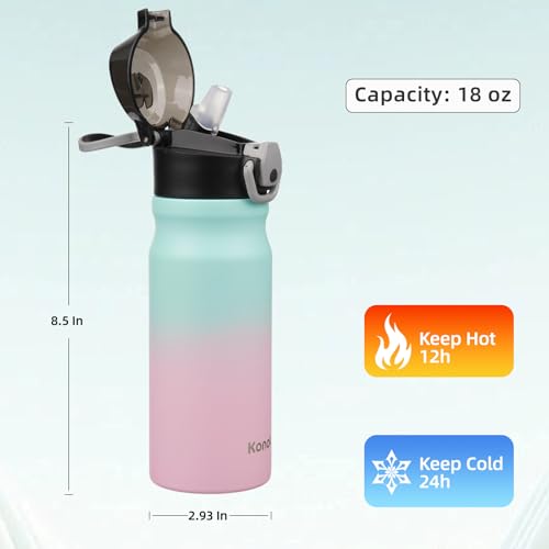 Image of Konokyo 18 oz Insulated Stainless Steel Sports Water Bottle with Straw Lid