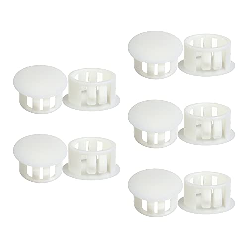 Image of Heyiarbeit 10pcs Hole Plugs 5 /8 inch / 16mm Nylon Plastic Round Snap in Type Locking Hole Tube Furniture Fencing Post Pipe Insert End Caps White Tone
