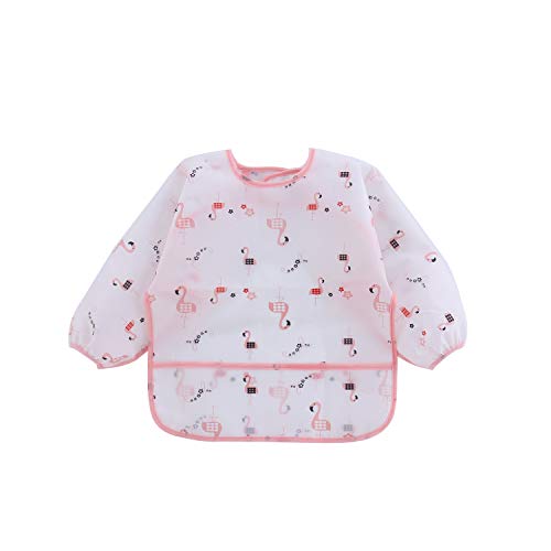 Bavoir Manger Unisexe Enfant Manche Longue Imprimé Animaux Tablier Peinture Etanche Anti-Usure pour Fille Garçon 0-6 Ans (Oiseau, 4-6 Ans) Cover
