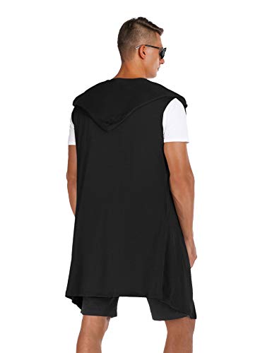 RAGEMALL Mens Sleeveless Long Cardigan Open Front Draped Lightweight Hooded Sweater with Pockets3