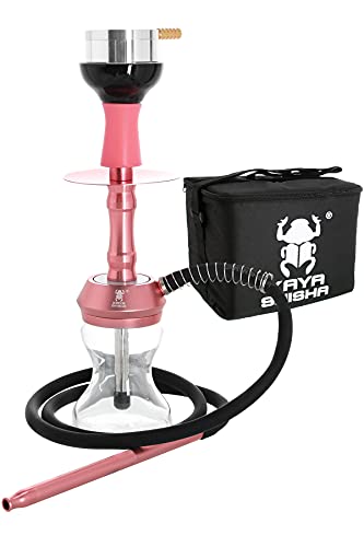 Kaya ELOX Desktop Shisha To Go - 41cm Mini Alu Wasserpfeife, Reise Shisha mit Tragetasche und Zubehör (Disc/Rosa)