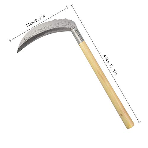 KEYI Steel Grass Sickle,Clearing Sickle, Steel Blade/Hardwood Handle Hand held Sickle Tool,Professional Clearing Vines and Weeds Tools