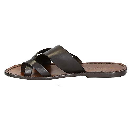 Gianluca - Handmade Men's Dark Brown Leather Manmade Slippers - Thong Sandals - Size: 7 US3