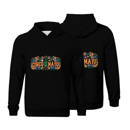 Kids Retro Cinco de Mayo Mexican Guitar Boys Girls Lightweight Kangaroo Pocket Fleece Hoodies