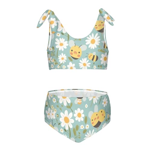Honey Bees Daisy Girls Two Piece Kids Bikini Set Quick-Dry Swimsuit Swimwear Adjustable Strap