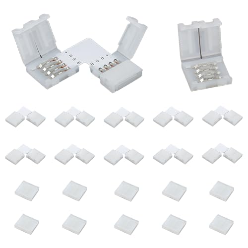 20 Stück 4polig 10mm RGB LED Streifen Verbinder Set 10 Lückenlosen Streifenverbinder 10 LED Streifen Eckverbinder, Lötfreier Strip Verbinder für 4 Pin 10mm RGB SMD 5050